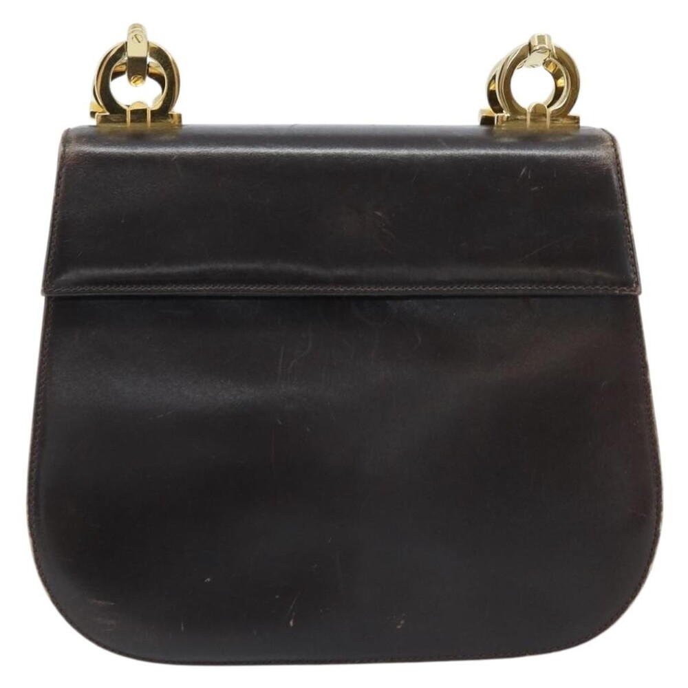 Salvatore Ferragamo Leather Gancini Shoulder Bag Dark Brown